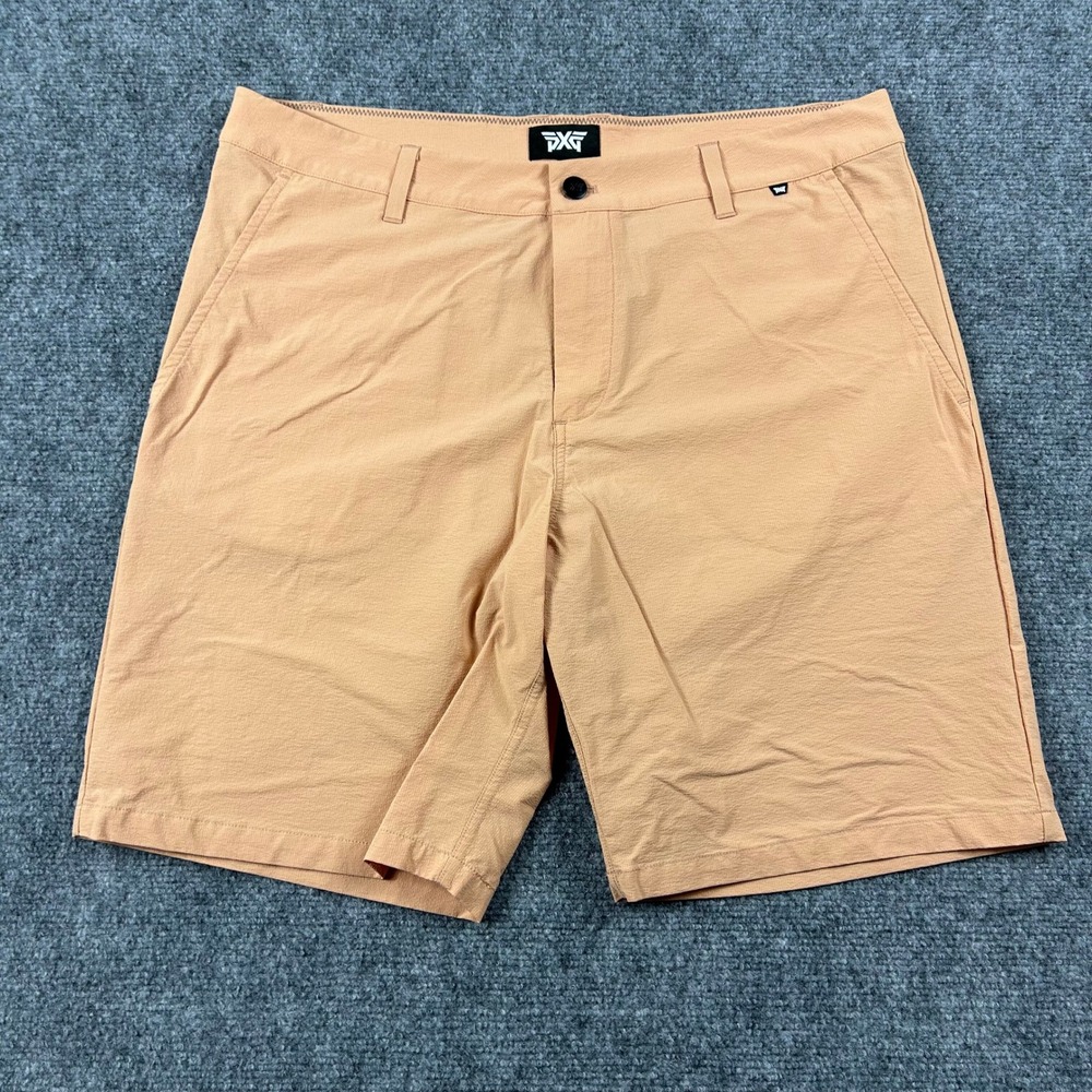 PXG Golf Shorts Mens 34 Orange Peach Performance Stretch Seersucker Athletic